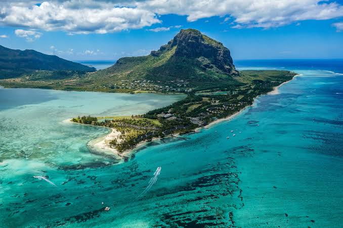 Le Morne mountain and lagoon in Mauritius